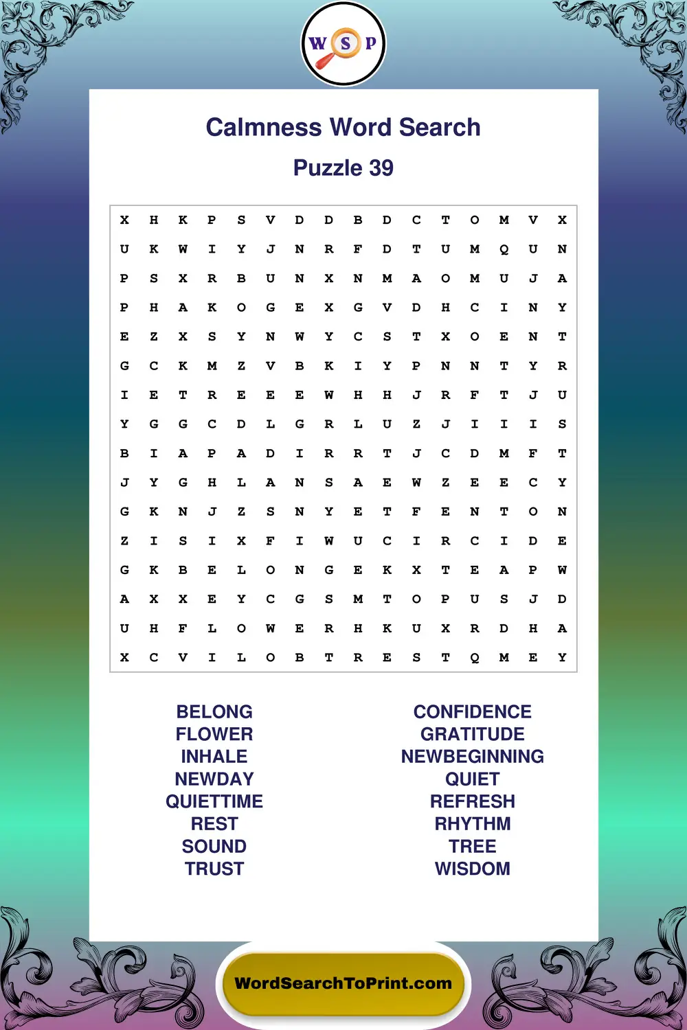 Calmness Word Search Puzzle 39