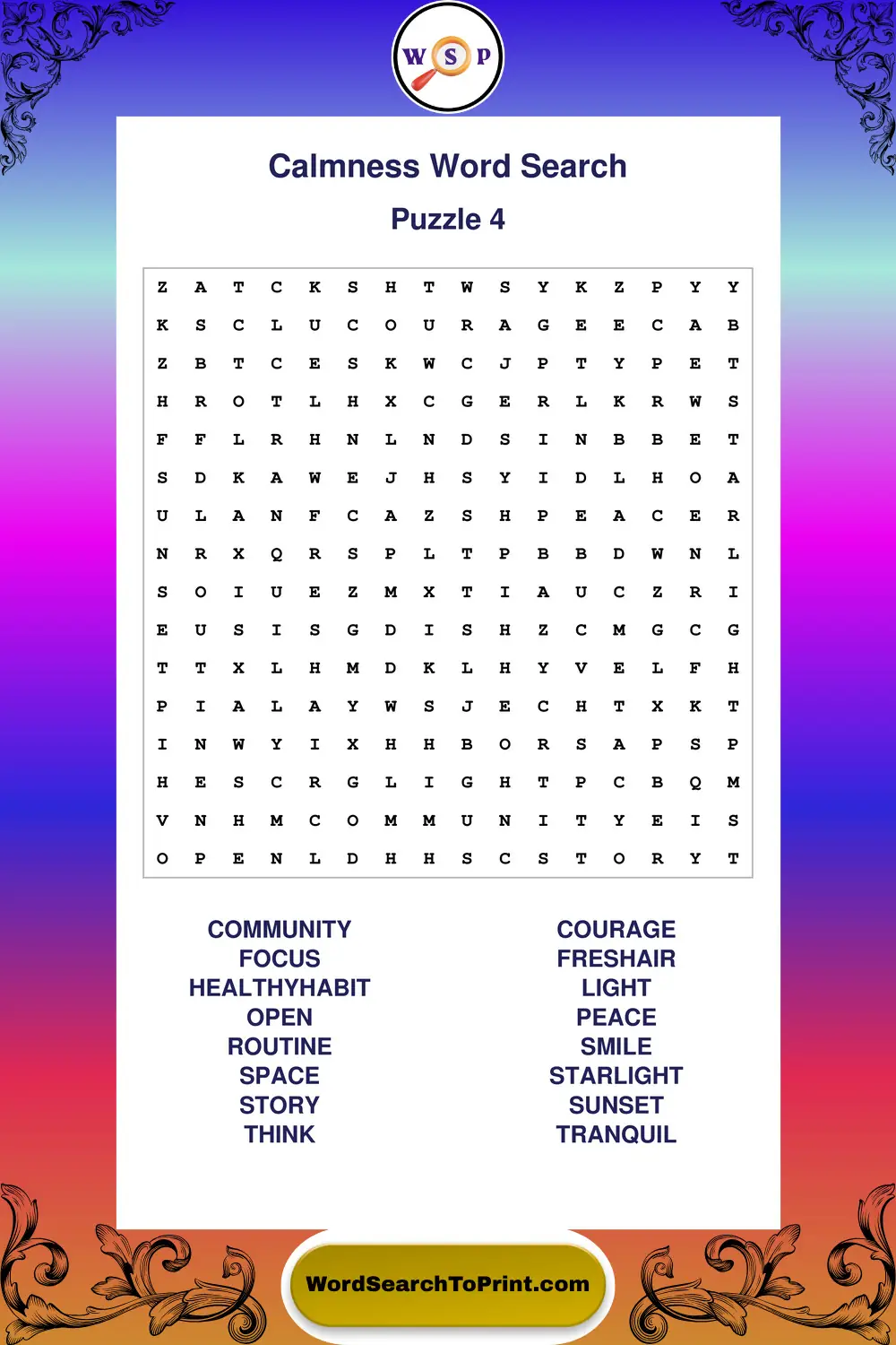 Calmness Word Search Puzzle 4