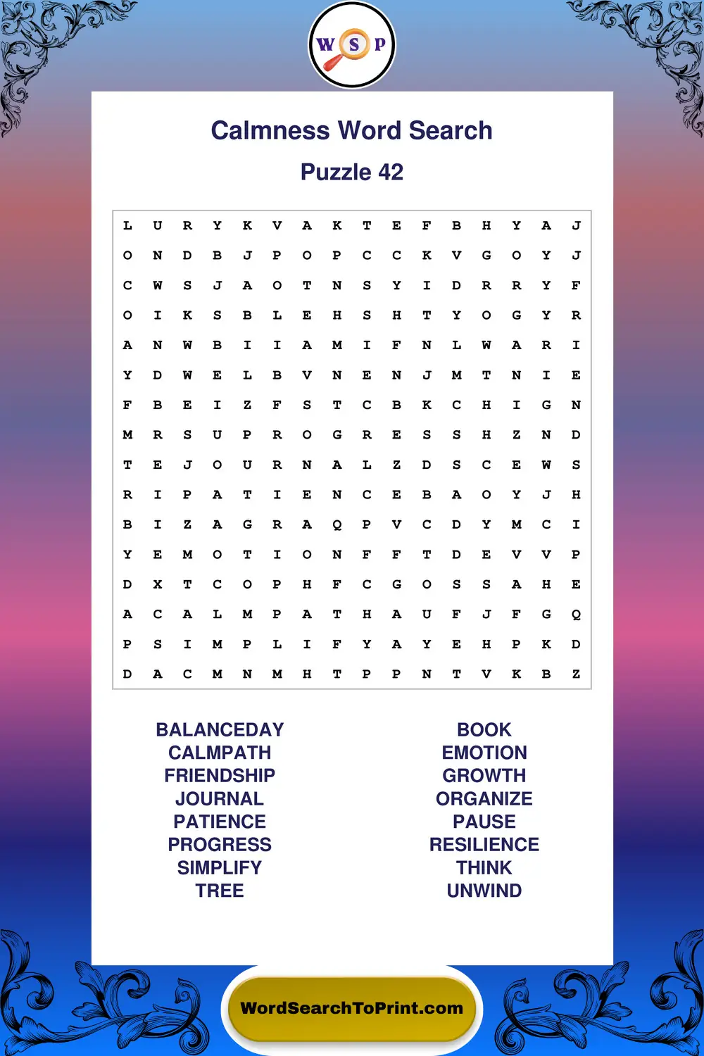 Calmness Word Search Puzzle 42