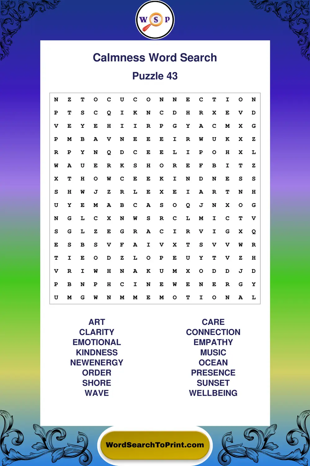Calmness Word Search Puzzle 43