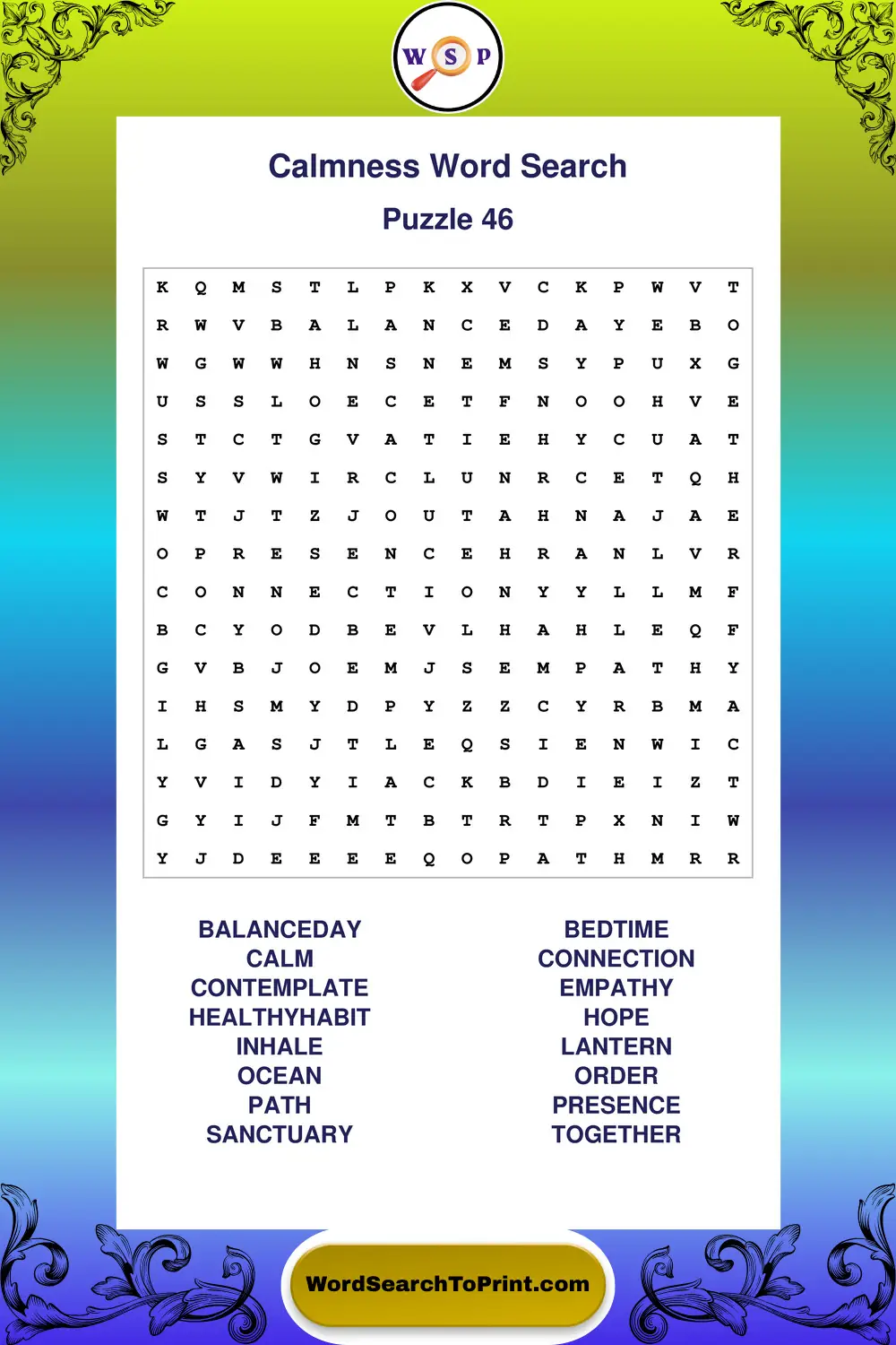 Calmness Word Search Puzzle 46