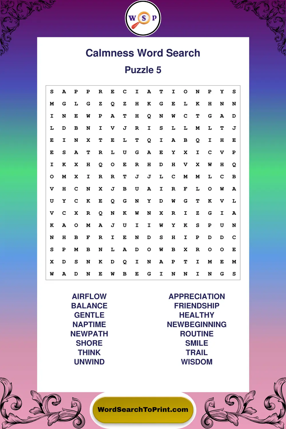 Calmness Word Search Puzzle 5