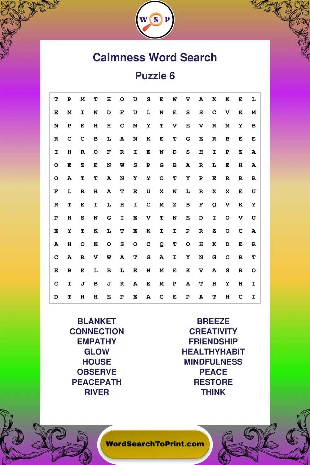 Calmness Word Search Puzzle 6