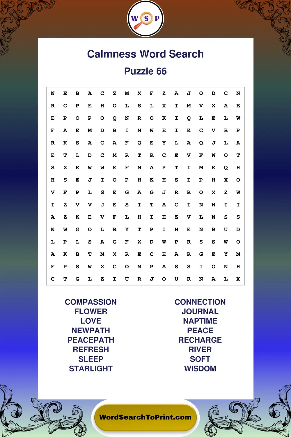 Calmness Word Search Puzzle 66