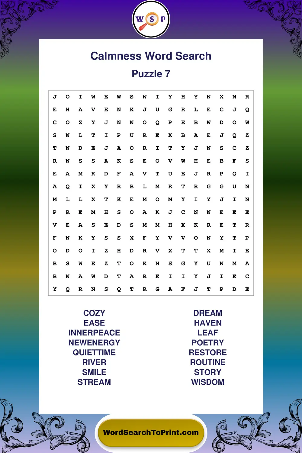 Calmness Word Search Puzzle 7