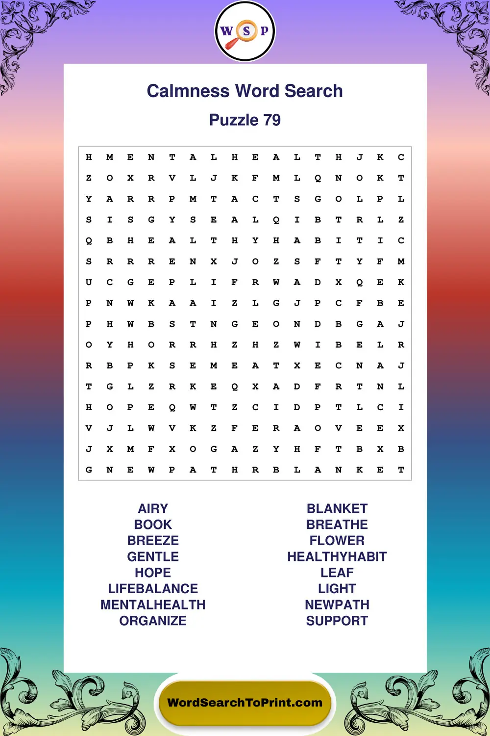 Calmness Word Search Puzzle 79