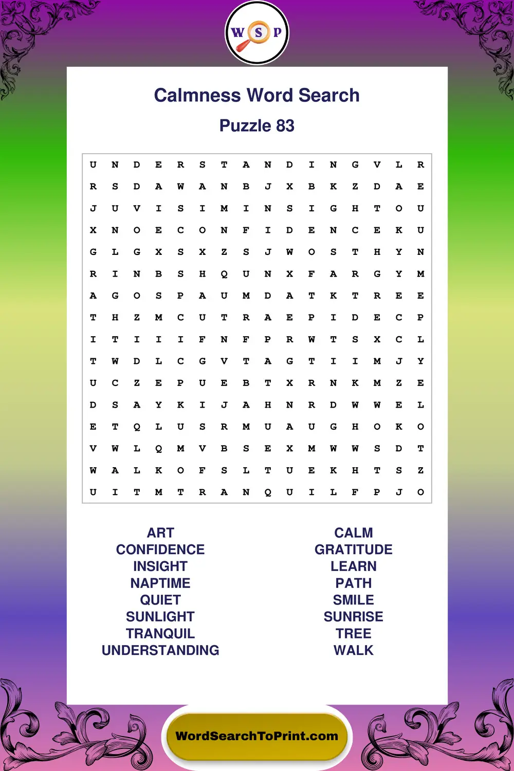 Calmness Word Search Puzzle 83