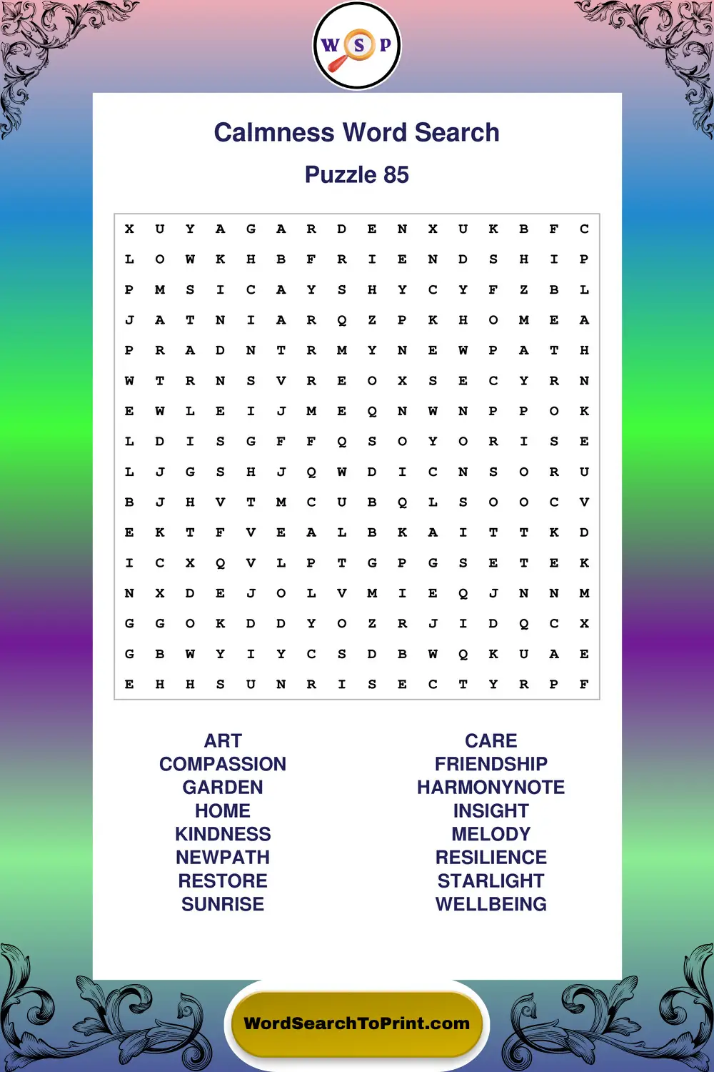 Calmness Word Search Puzzle 85