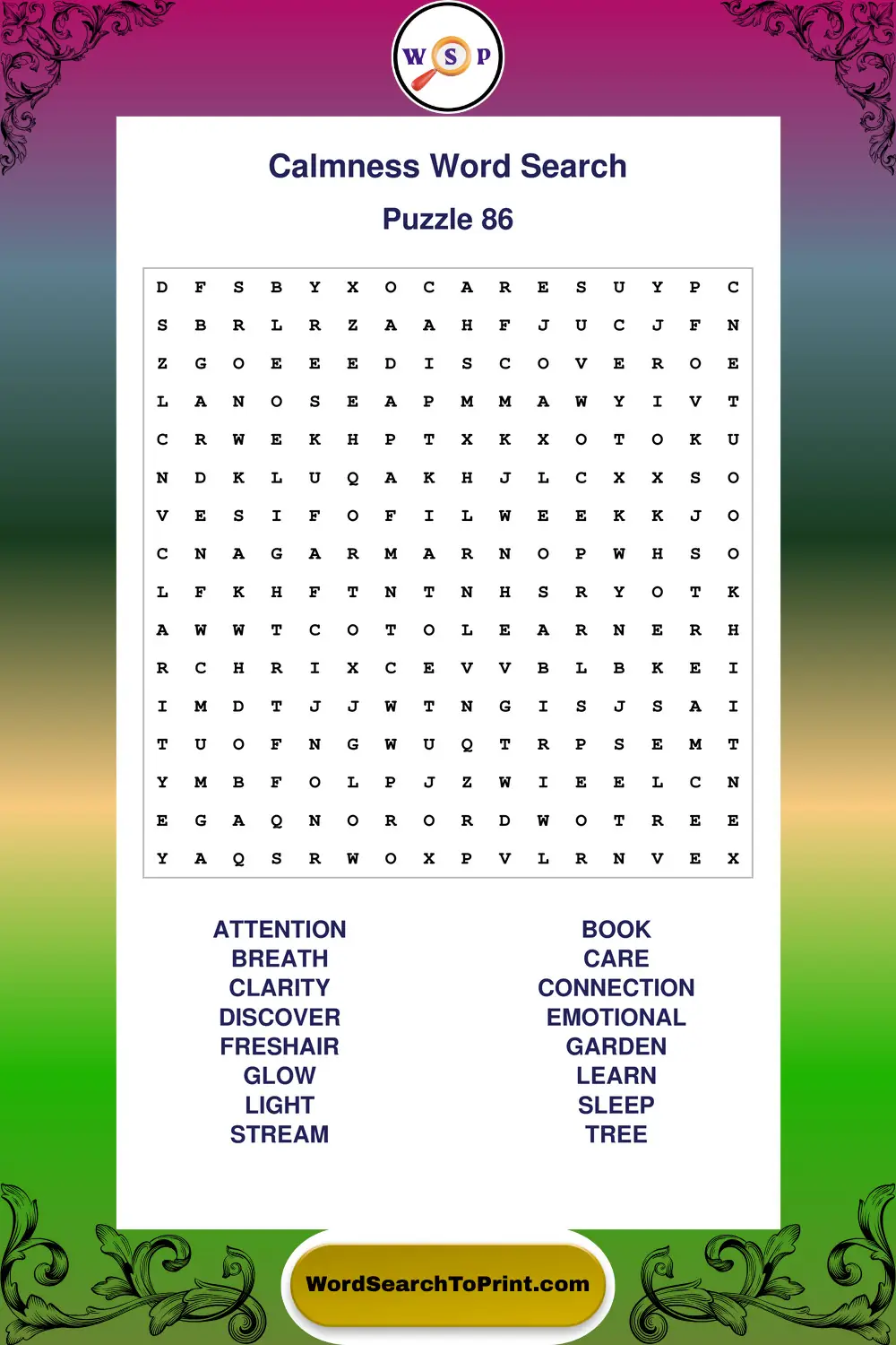 Calmness Word Search Puzzle 86
