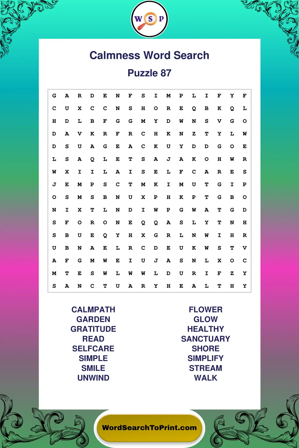 Calmness Word Search Puzzle 87