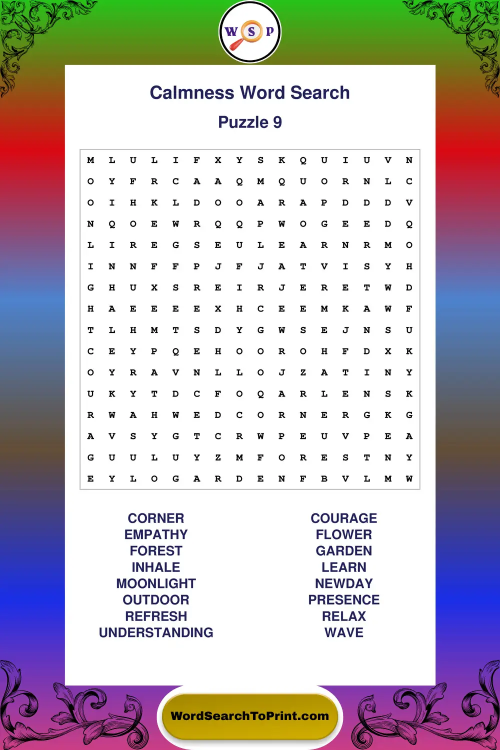 Calmness Word Search Puzzle 9