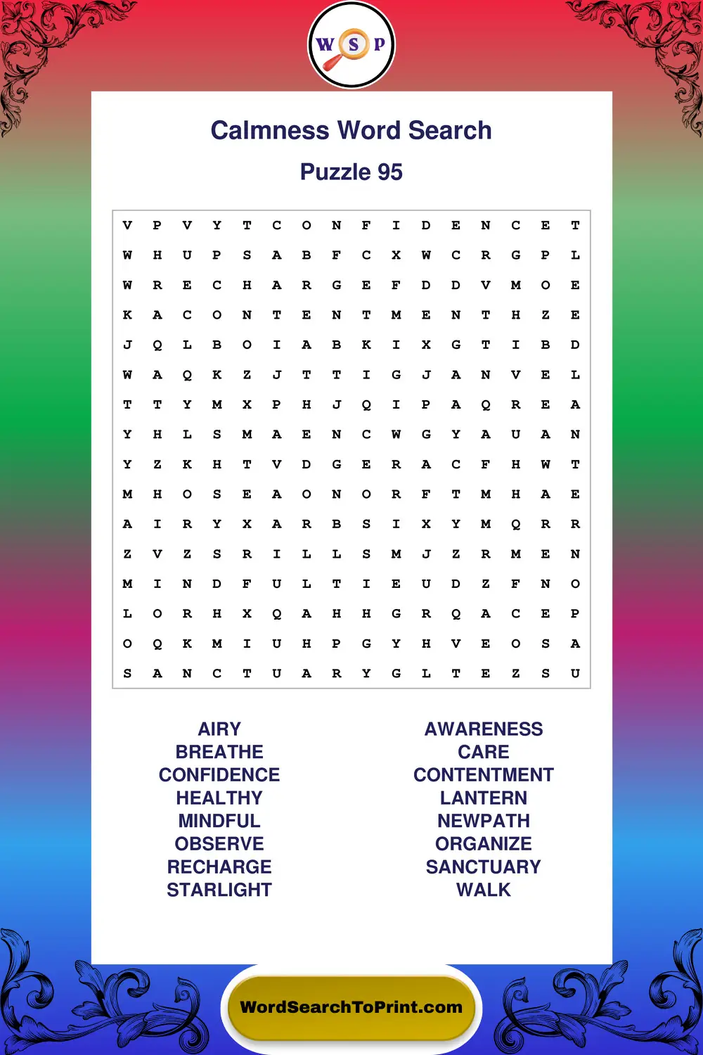 Calmness Word Search Puzzle 95