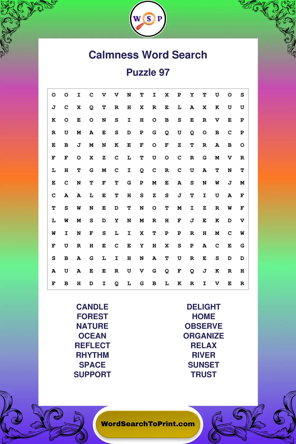 Calmness Word Search Puzzle 97