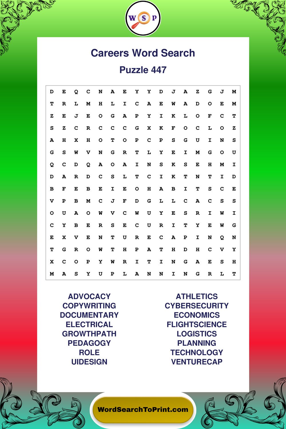 Careers Word Search Puzzle 447