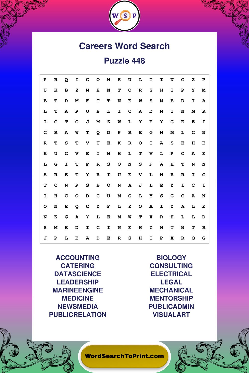 Careers Word Search Puzzle 448