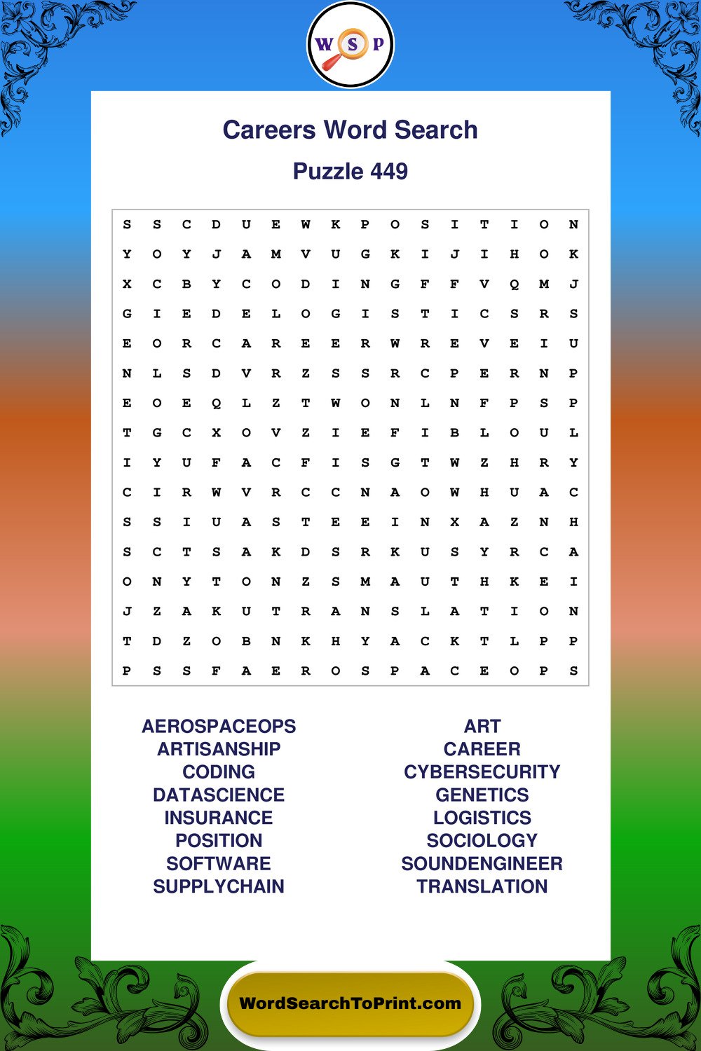 Careers Word Search Puzzle 449