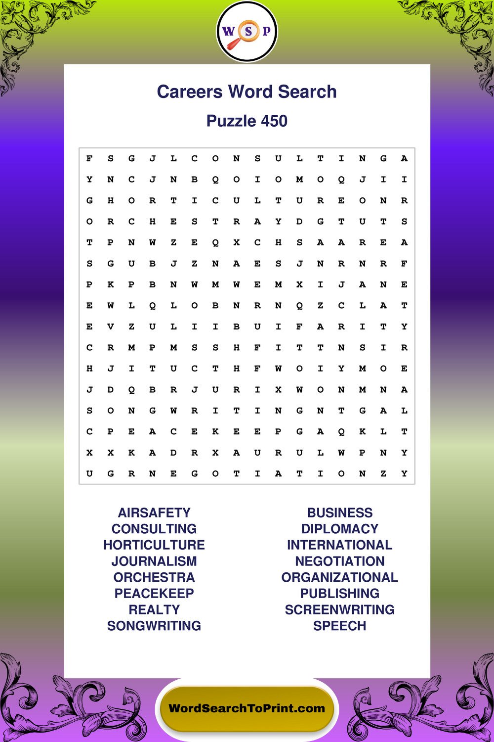 Careers Word Search Puzzle 450