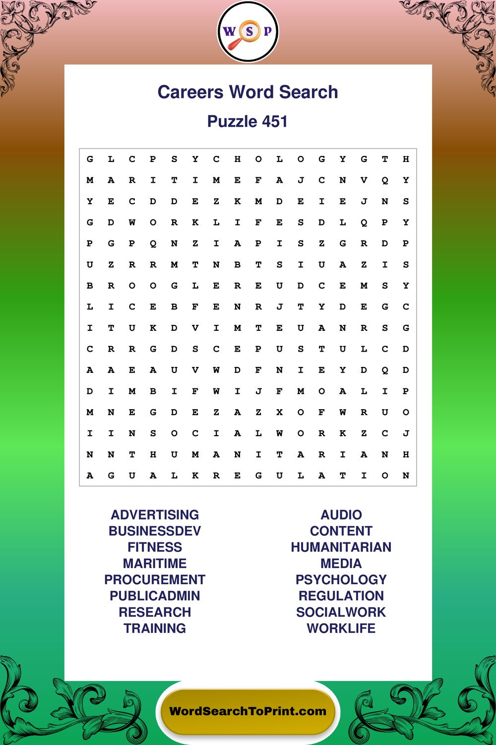 Careers Word Search Puzzle 451