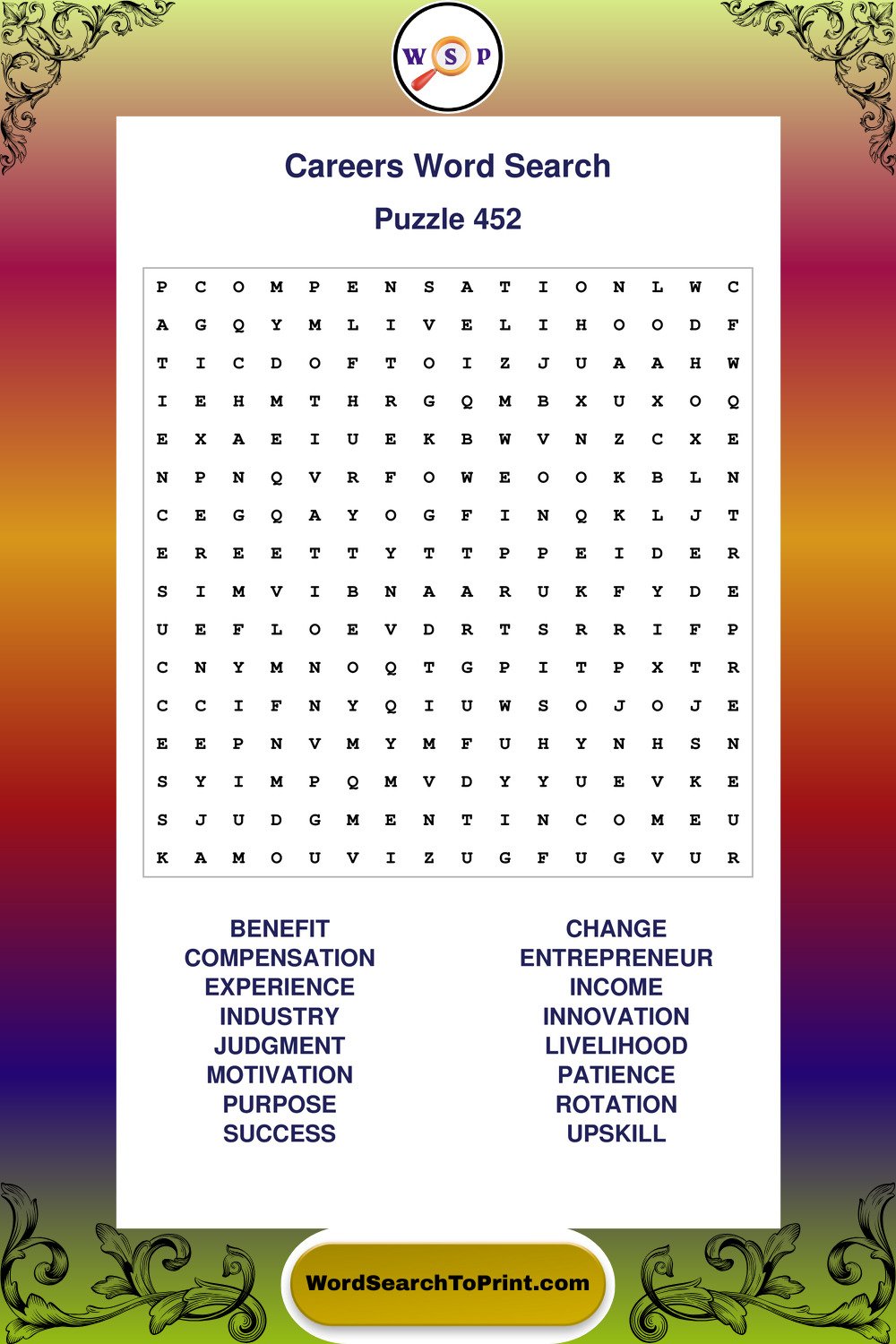 Careers Word Search Puzzle 452