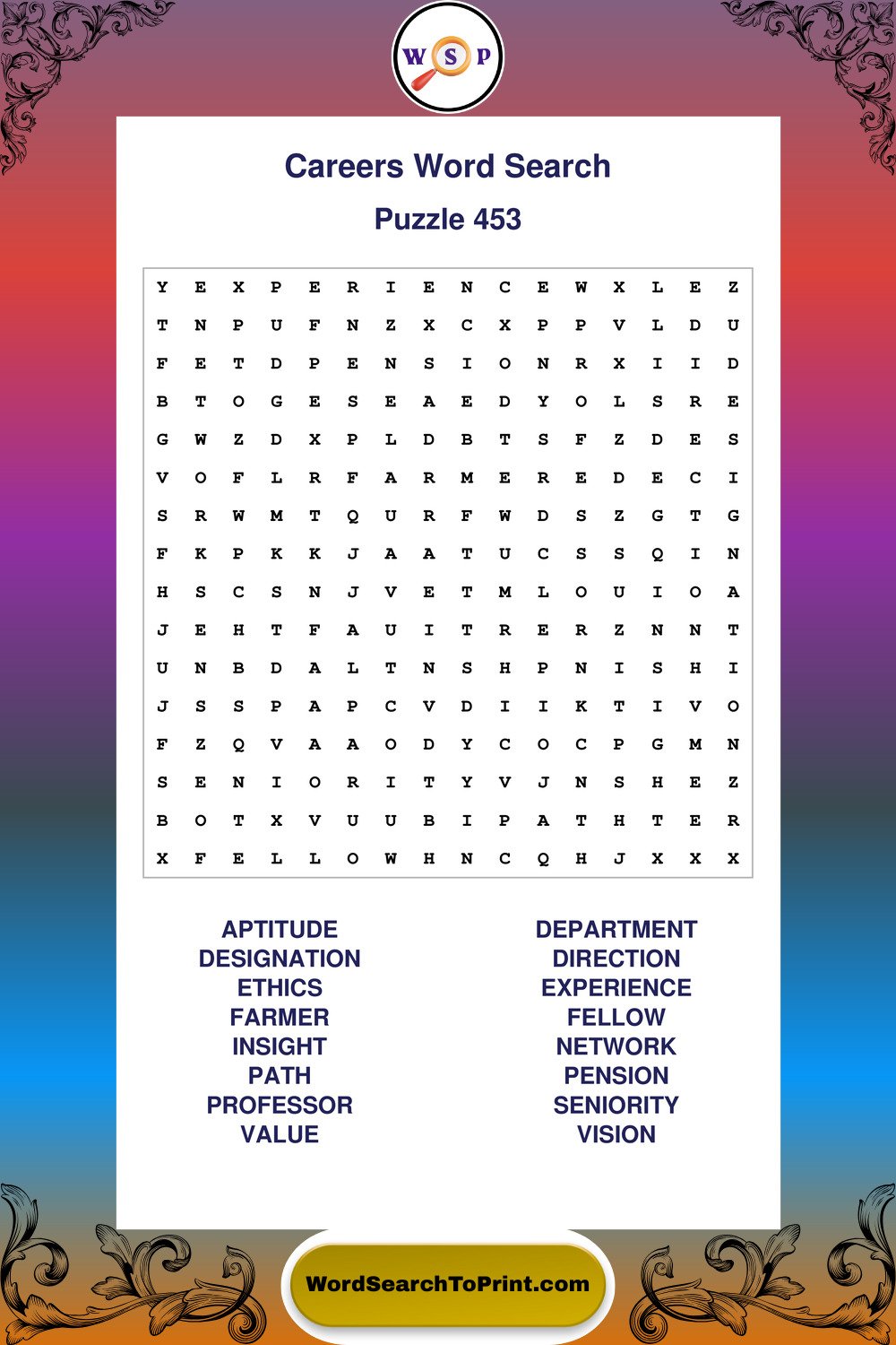 Careers Word Search Puzzle 453