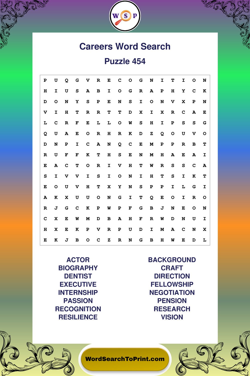 Careers Word Search Puzzle 454