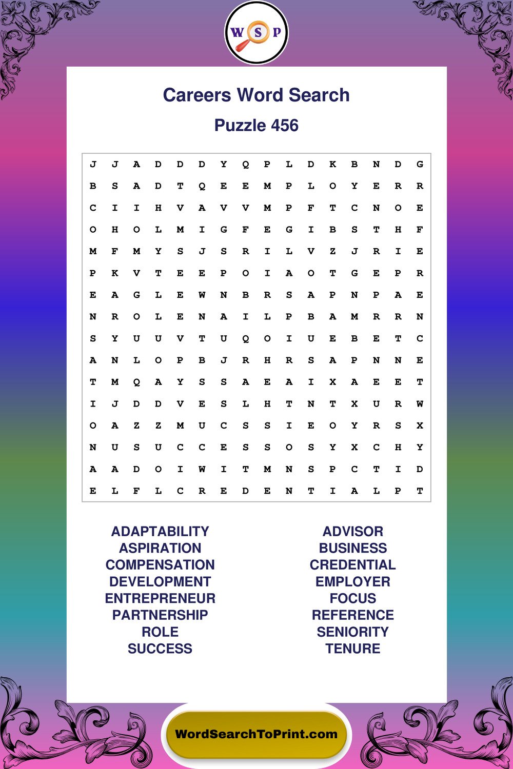 Careers Word Search Puzzle 456