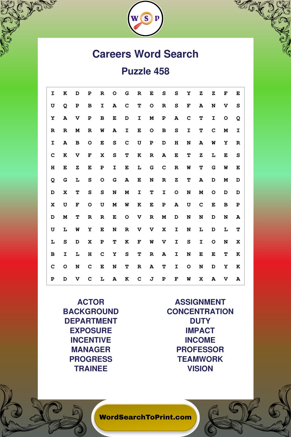 Careers Word Search Puzzle 458