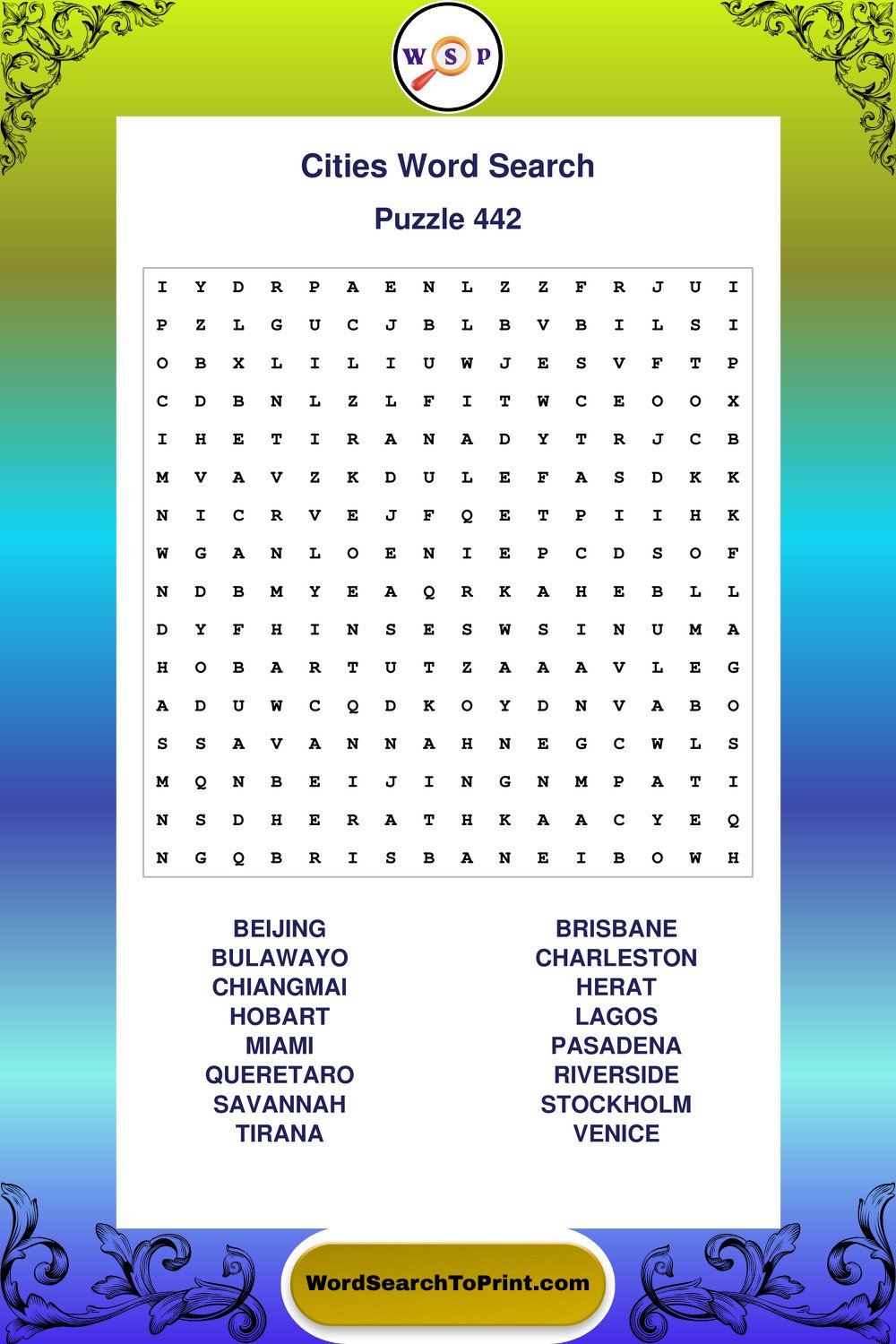 Cities Word Search Puzzle 442