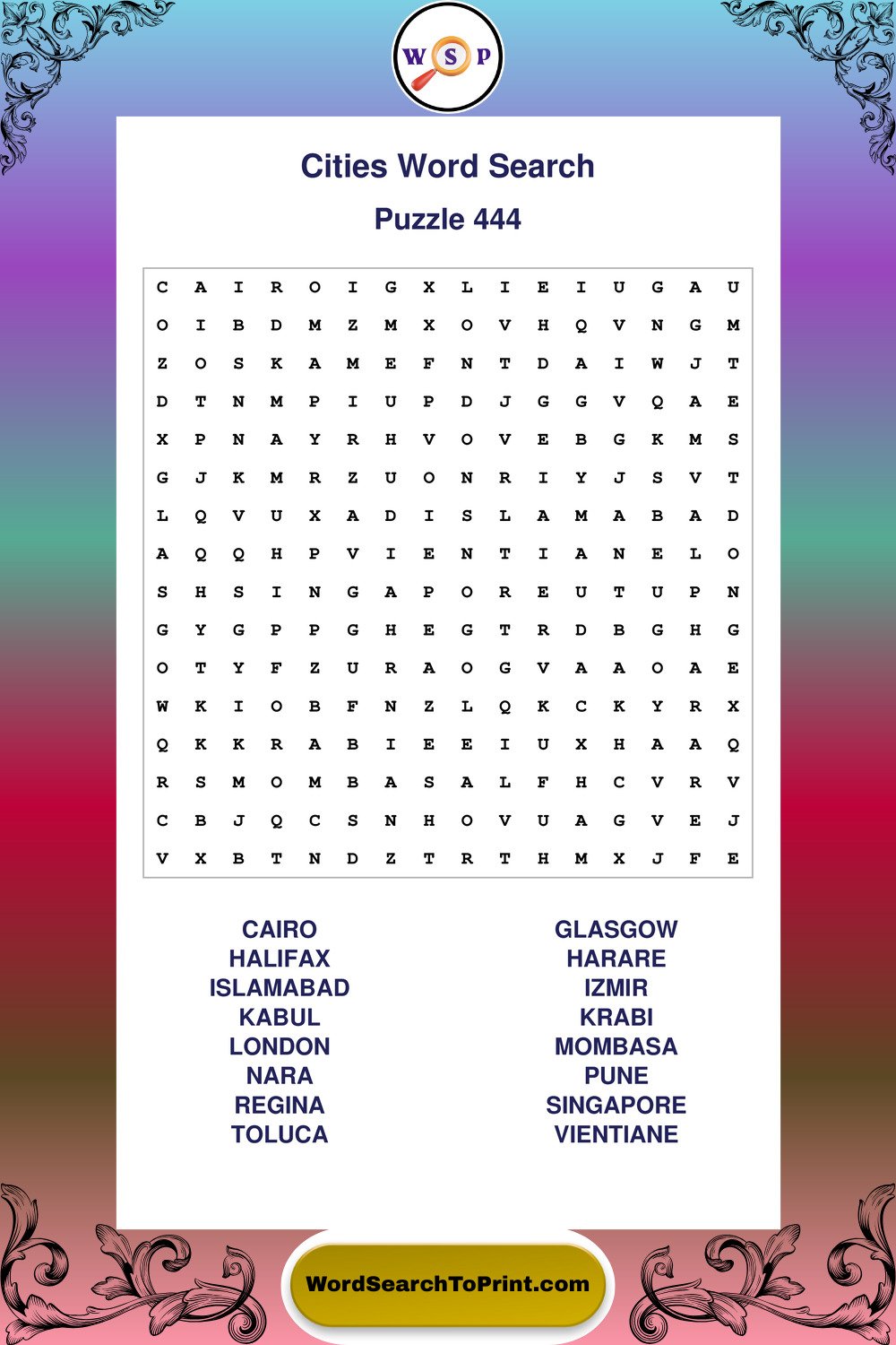 Cities Word Search Puzzle 444