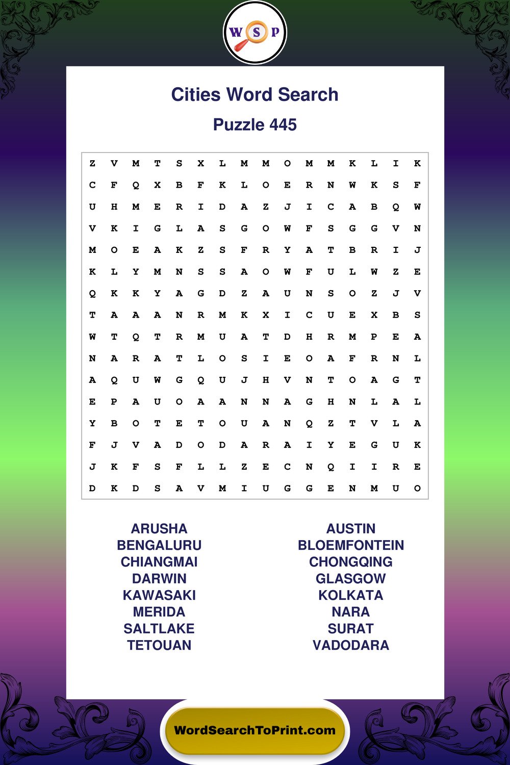 Cities Word Search Puzzle 445