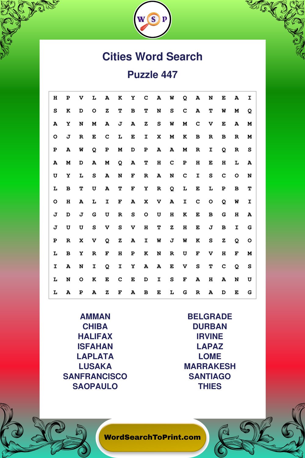 Cities Word Search Puzzle 447