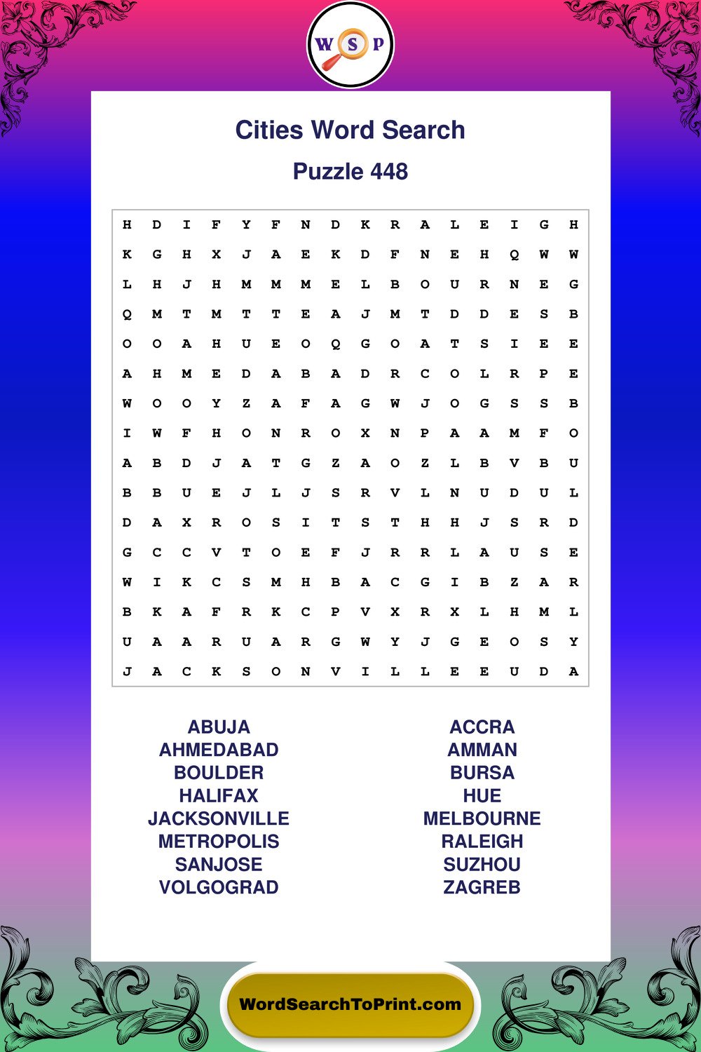Cities Word Search Puzzle 448