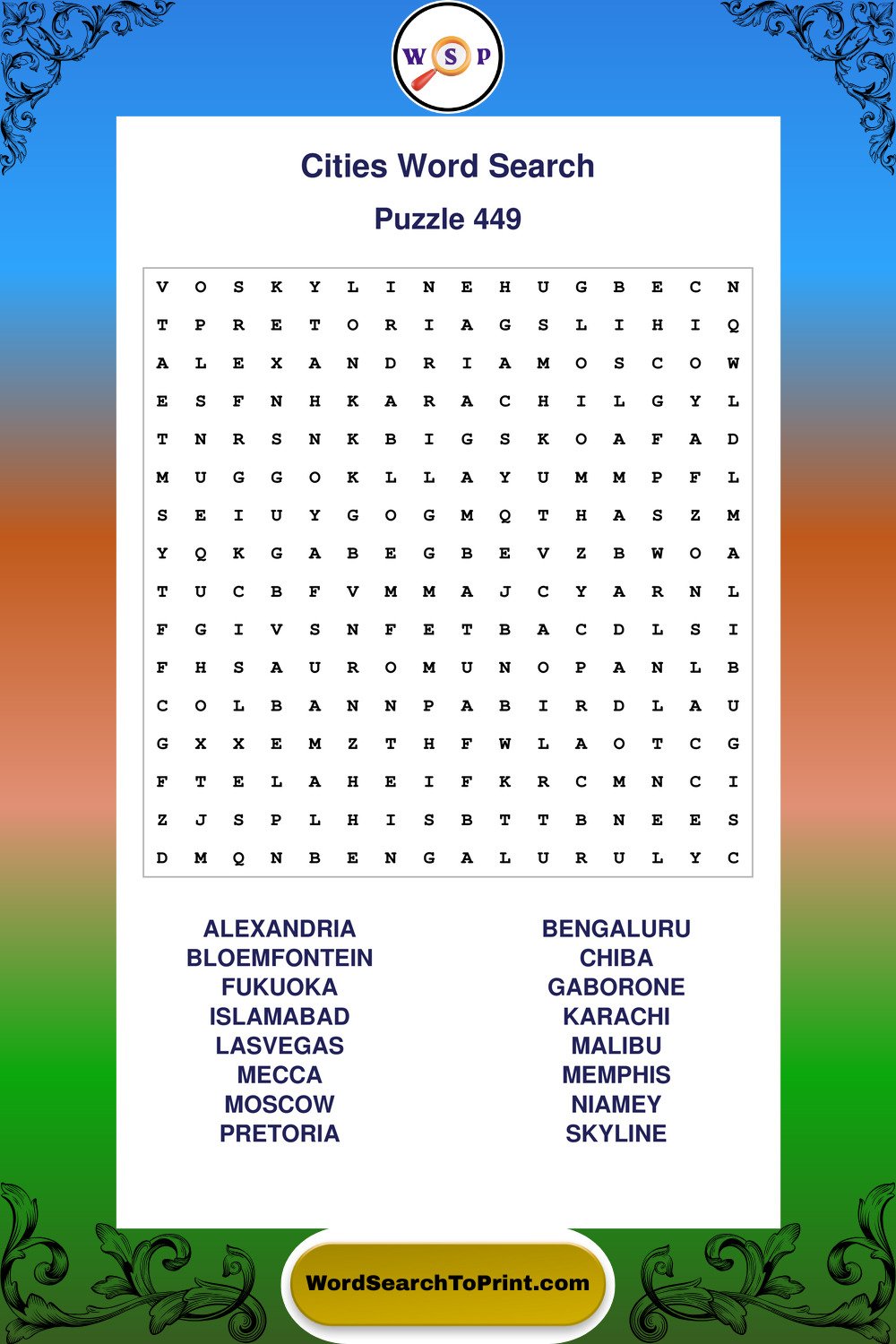 Cities Word Search Puzzle 449