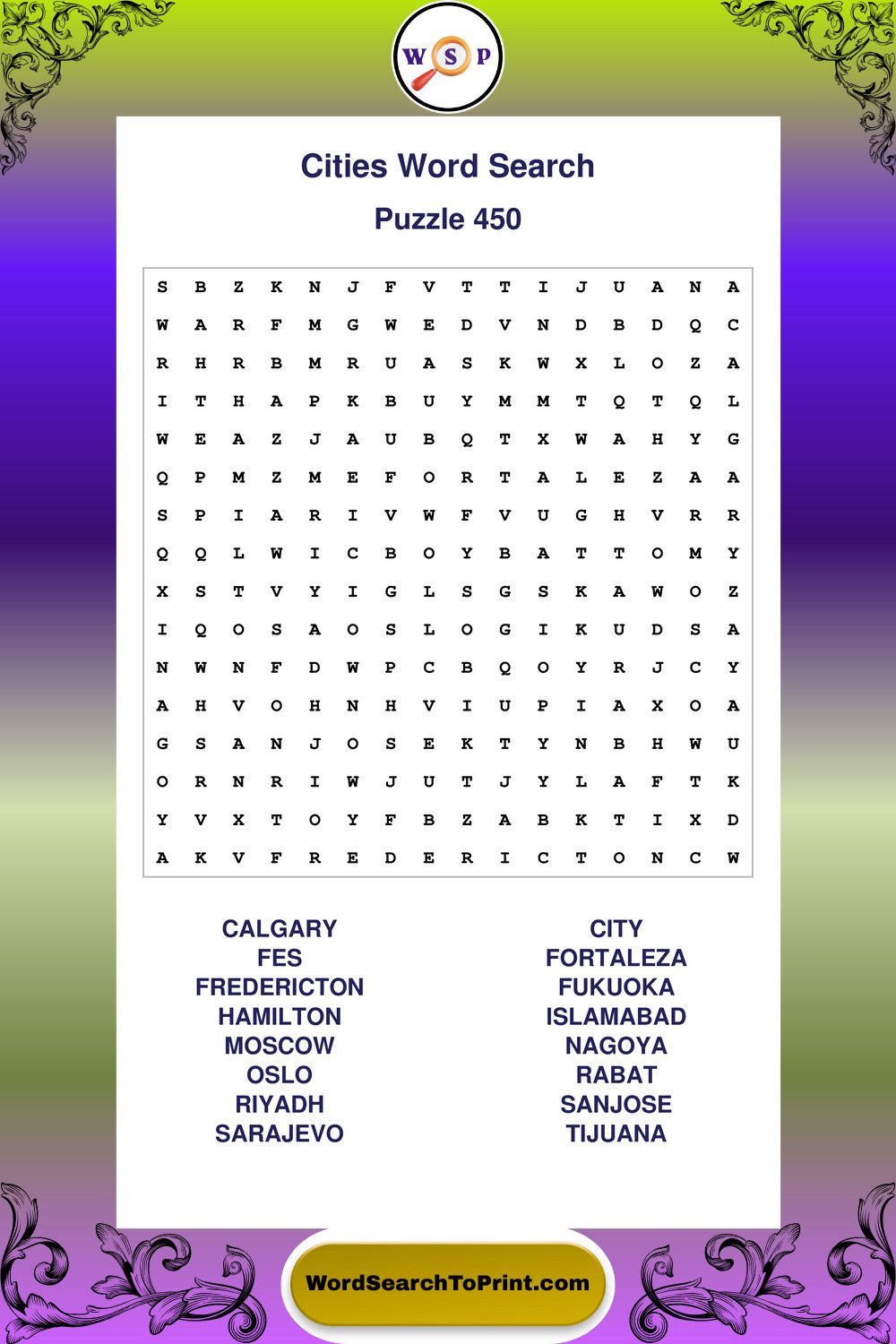 Cities Word Search Puzzle 450