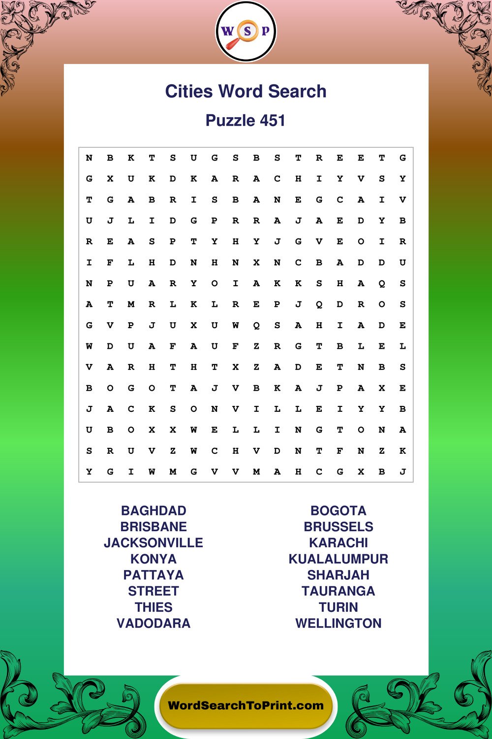 Cities Word Search Puzzle 451