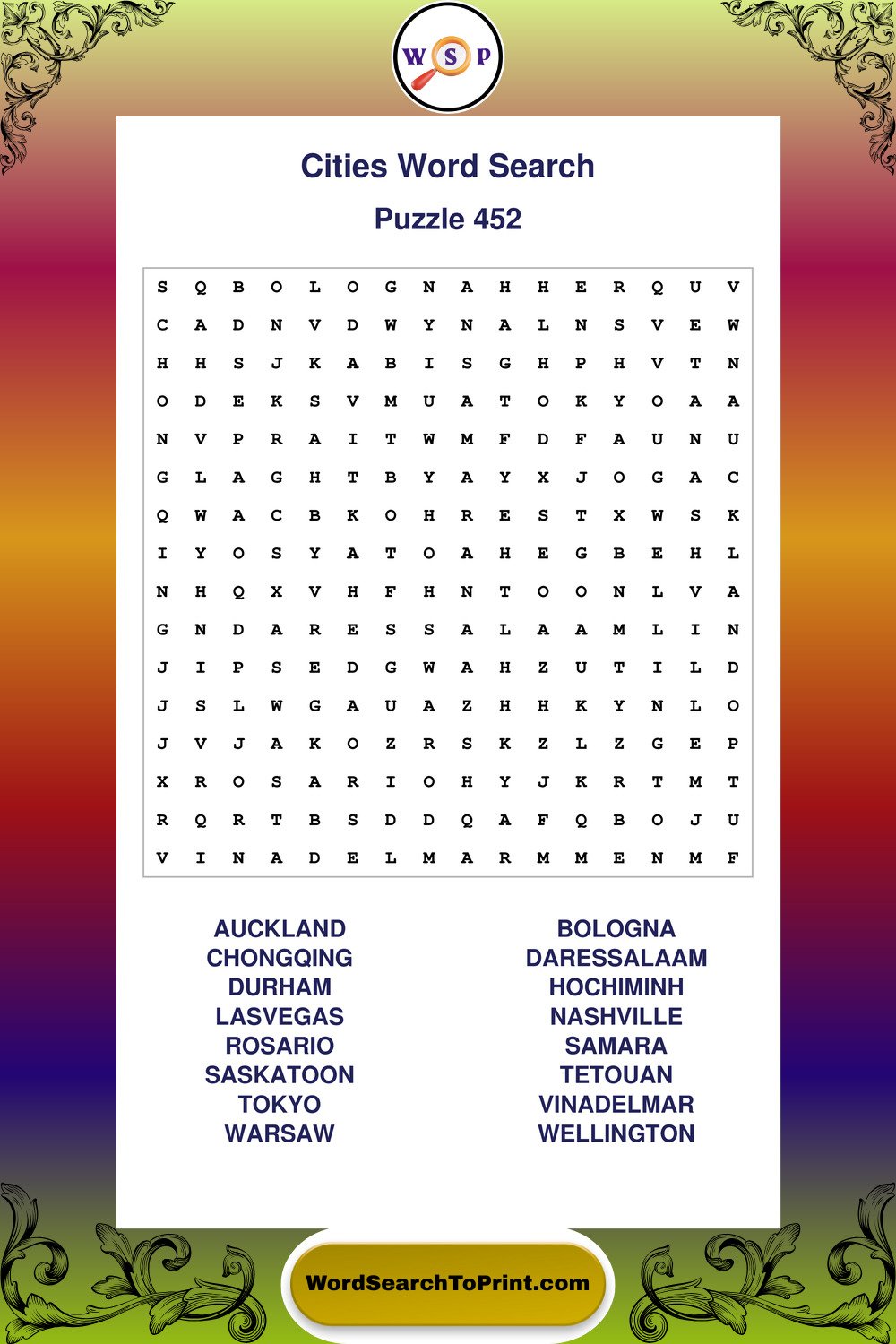 Cities Word Search Puzzle 452