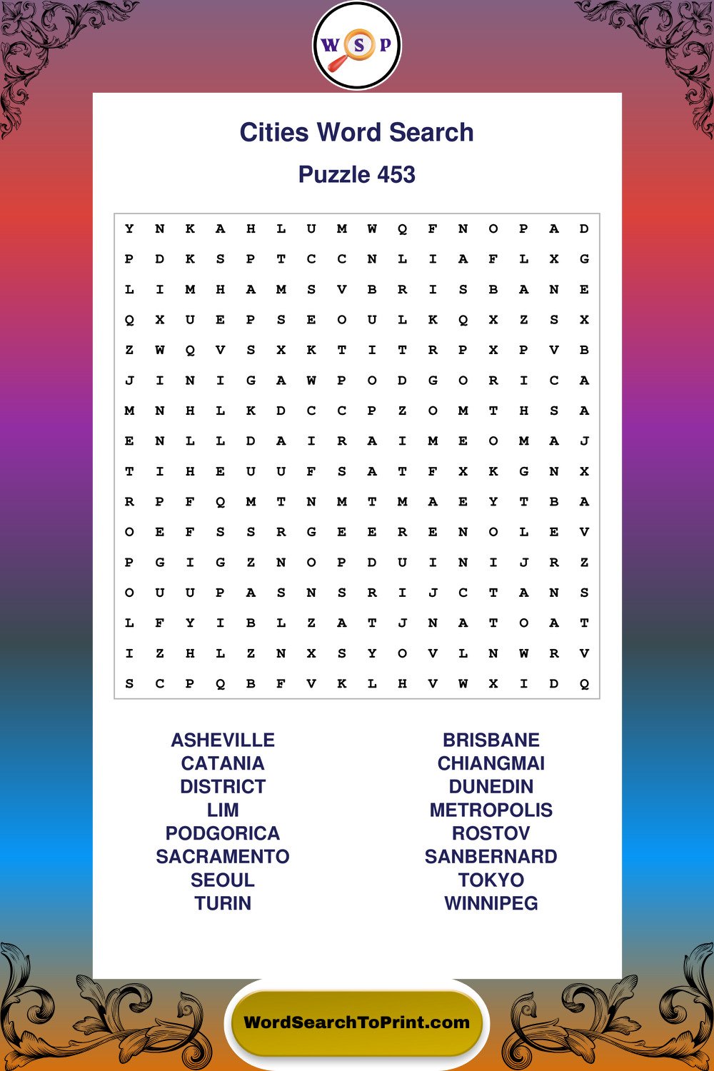 Cities Word Search Puzzle 453