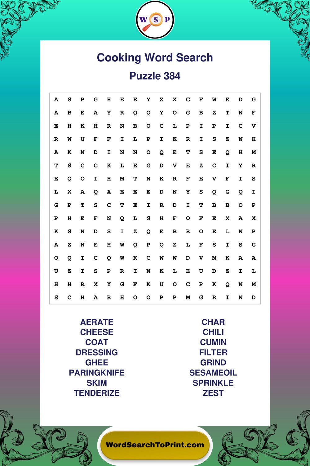 Cooking Word Search Puzzle 384