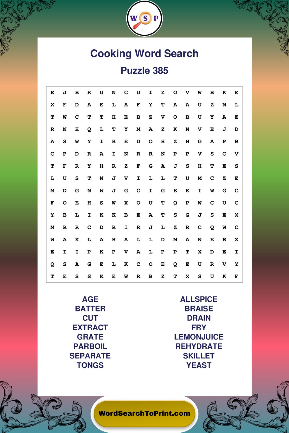 Cooking Word Search Puzzle 385