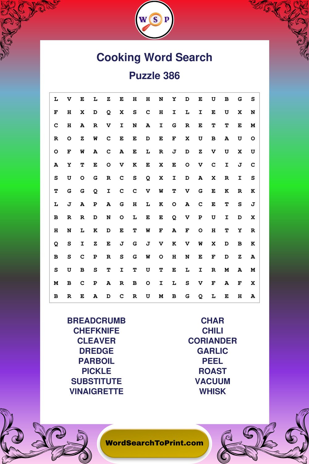 Cooking Word Search Puzzle 386
