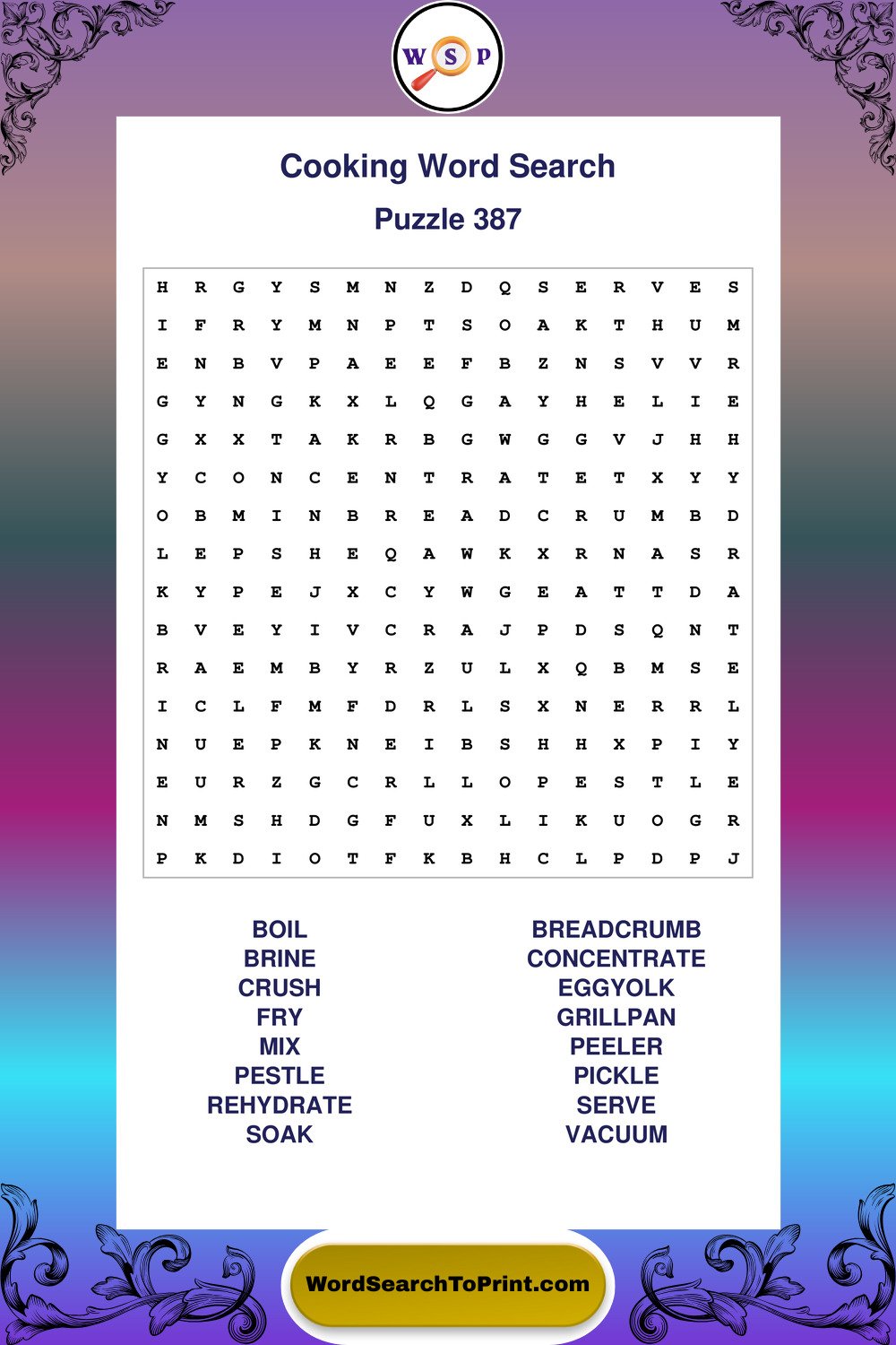 Cooking Word Search Puzzle 387