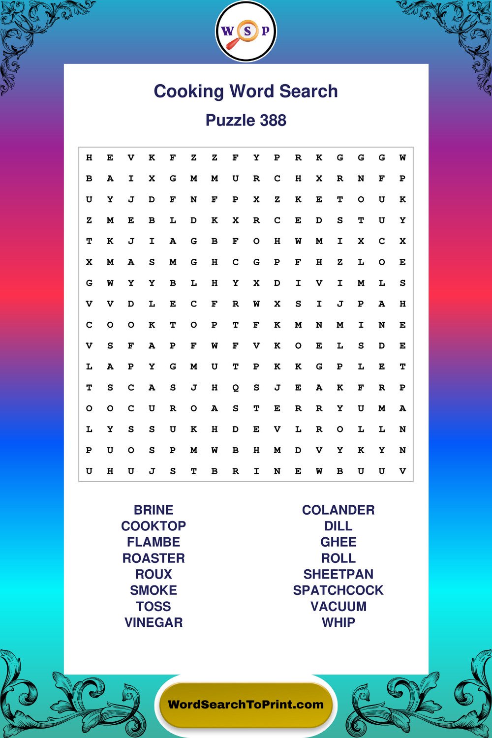Cooking Word Search Puzzle 388