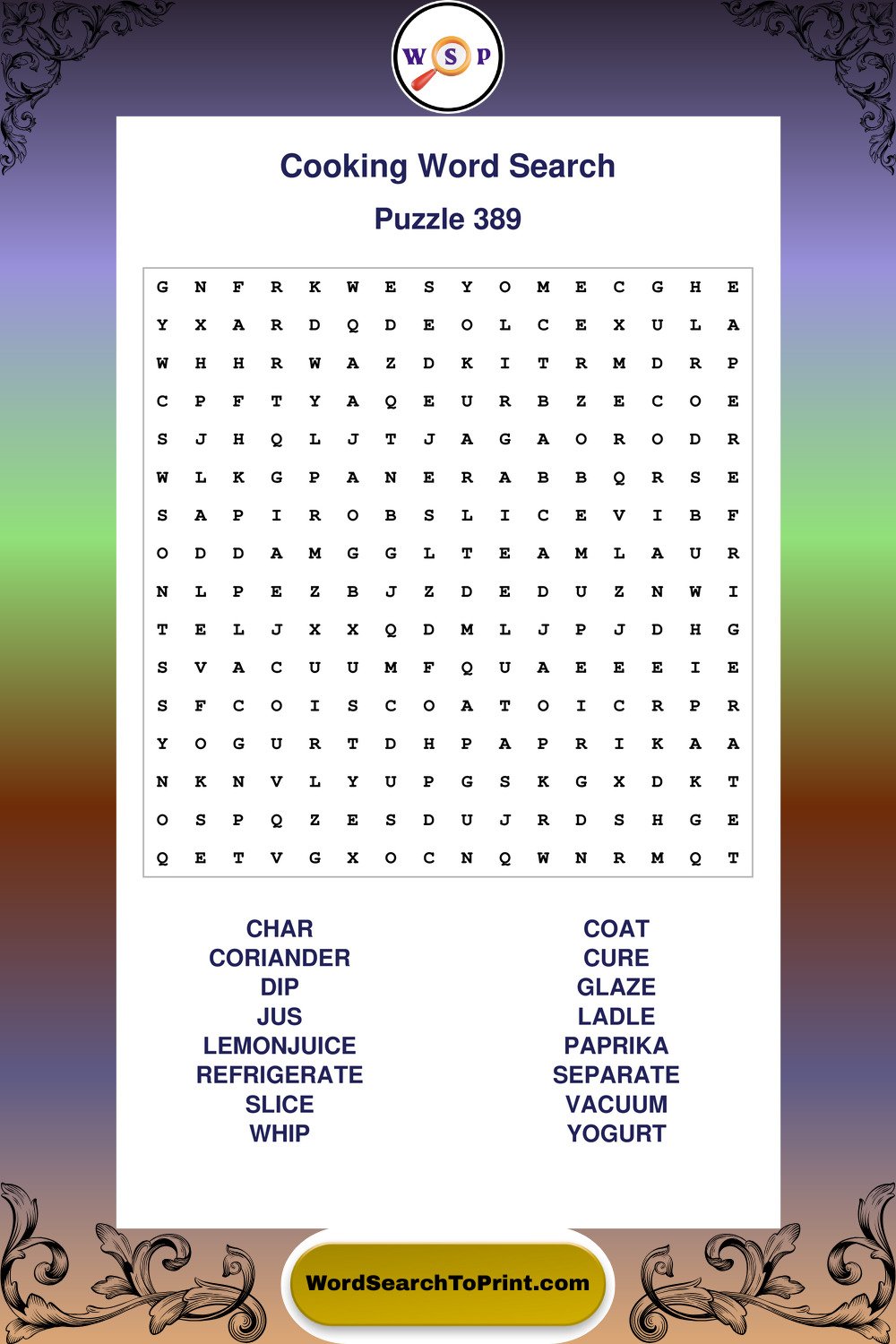 Cooking Word Search Puzzle 389