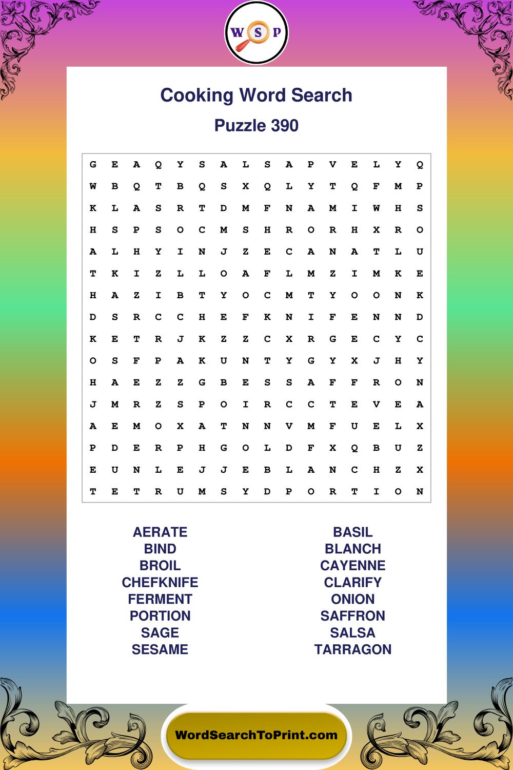Cooking Word Search Puzzle 390