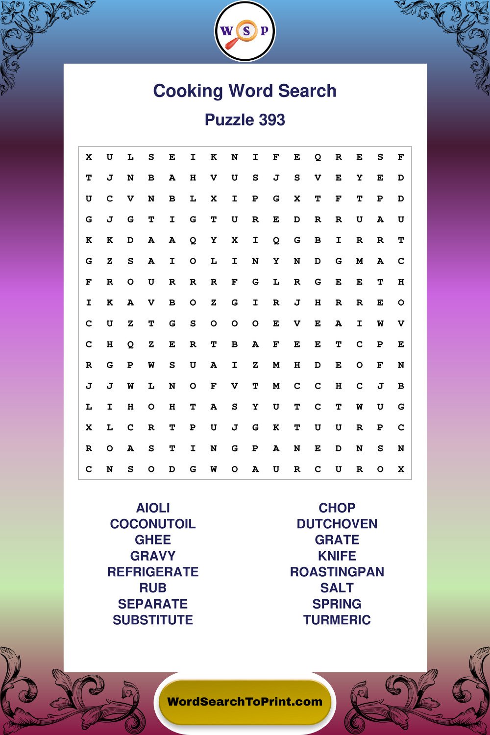 Cooking Word Search Puzzle 393