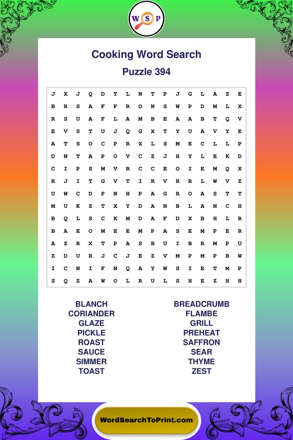 Cooking Word Search Puzzle 394