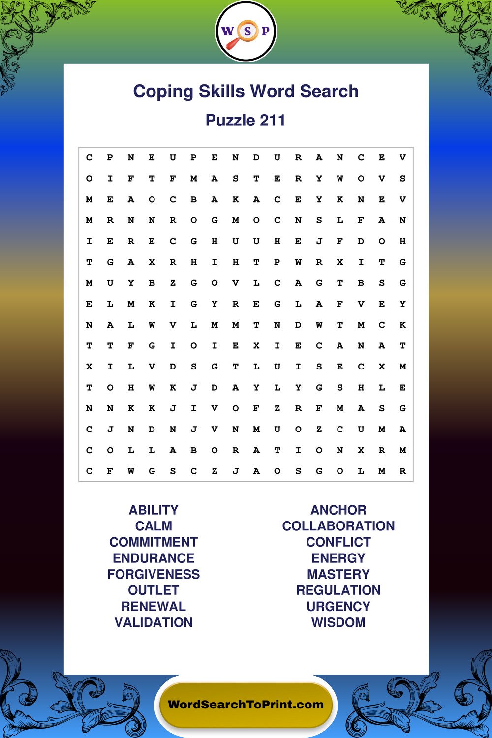 Coping Skills Word Search Puzzle 211