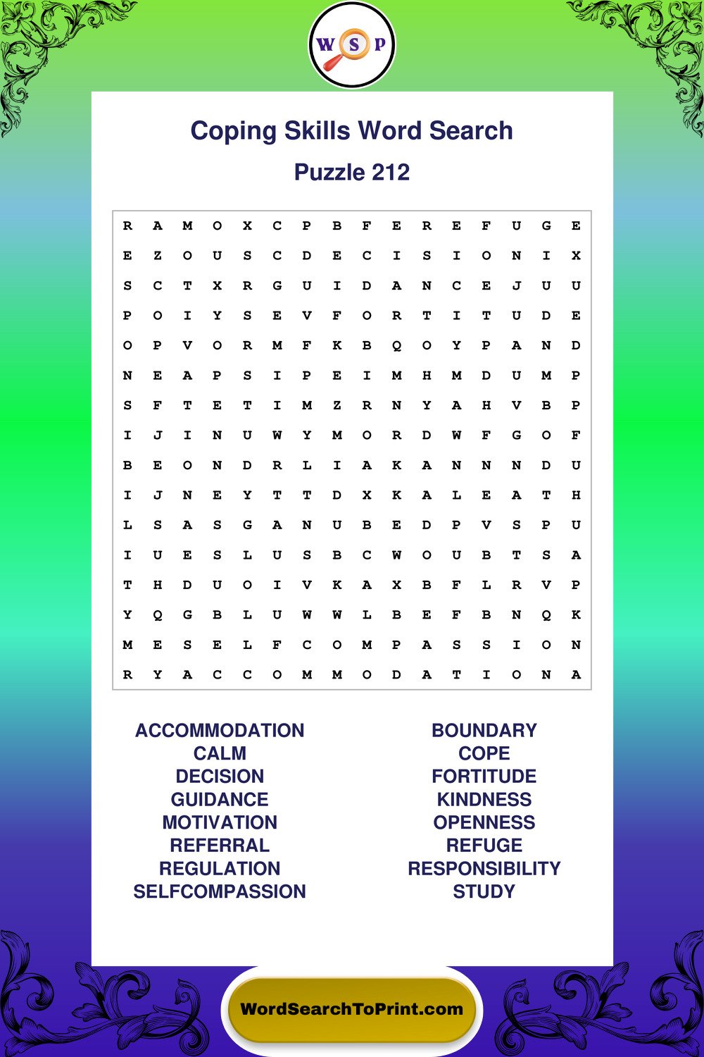 Coping Skills Word Search Puzzle 212