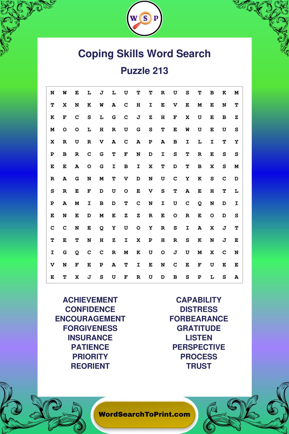 Coping Skills Word Search Puzzle 213
