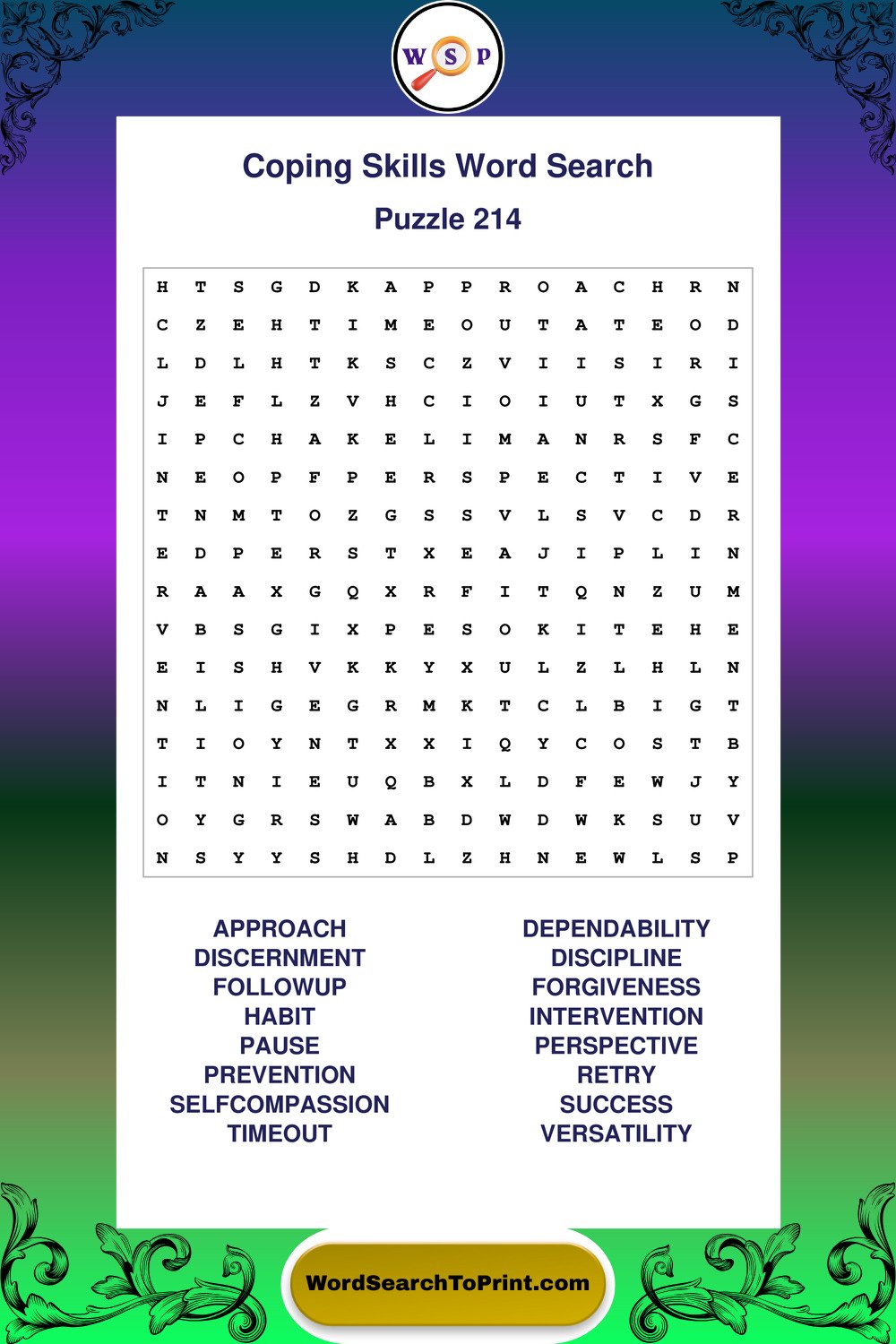 Coping Skills Word Search Puzzle 214
